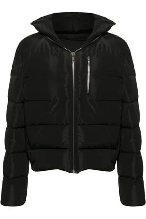 Rick Owens Jassen, Heren, Zwart, M, Nylon, Zwarte donsjas met capuchon
