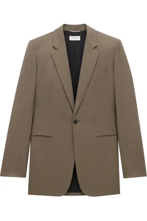 Saint Laurent Jassen, Heren, Grijs, M, Wol, Grijze Double-Breasted Wollen Jas