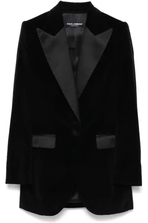 Dolce & Gabbana Jassen, Dames, Zwart, M, Satijn, Zwart Jas met Fluweel Satijnen Paneel