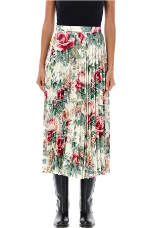 JUNYA WATANABE Rokken, Dames, Veelkleurig, M, Bloemen Geplooide Midi Rok Off Whte/roze