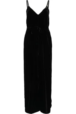 Gold Hawk Kleedjes, Dames, Zwart, S, Zwarte Fluweel Maxi Jurk met V-Hals