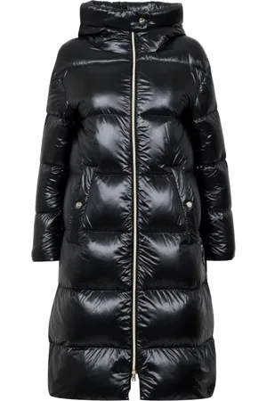 HERNO Mantels, Dames, Zwart, M, Nylon, Zwarte donsjas met gouden accenten