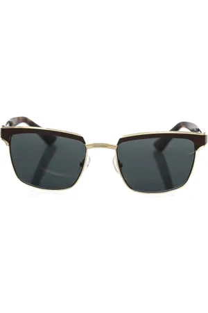 FRANKIE MORELLO Accessoires, Heren, Bruin, ONE Size, Leer, Clubmaster Zonnebril Bruin Leer Blauwe Lens