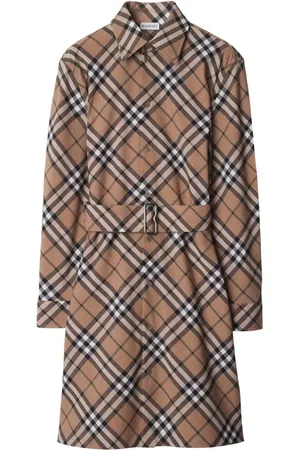 Burberry Kleedjes, Dames, Bruin, 2Xs, Wol, Bruine jurk met knopen en riem