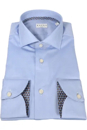 Xacus Overhemden, Heren, Blauw, M, Franse Kraag Oxford Overhemd met Contrasten