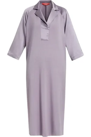 Persona by Marina Rinaldi Kleedjes, Dames, Paars, M, Satijn, Paarse Polo Stijl Jurk met Satijnen Kraag