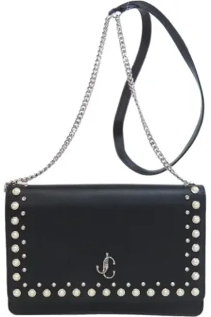 Jimmy Choo Pre-owned, Dames, Zwart, ONE Size, Tweedehands leren schoudertassen