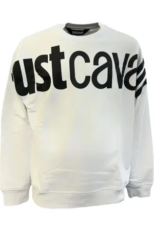 Roberto Cavalli Sweatshirts & Hoodies, Heren, Wit, S, Katoen, Zwarte Katoenen Sweatshirt met Voorlogo
