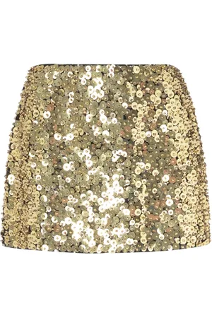 Pinko Rokken, Dames, Geel, S, Polyester, Gouden Geborduurde Grasrok