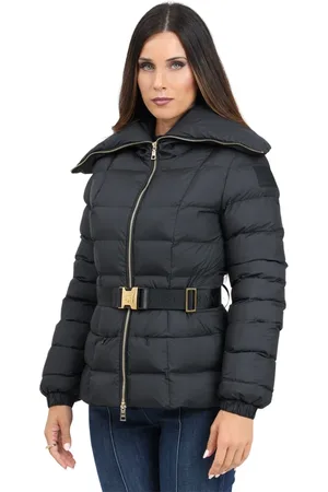 Elisabetta Franchi Jassen, Dames, Zwart, L, Nylon, Zwarte Nylon gewatteerde jas voor vrouwen