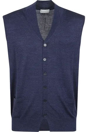BALLANTYNE Jassen, Heren, Blauw, XL, Wol, Blauw Wol Gilet Klassiek Ontwerp