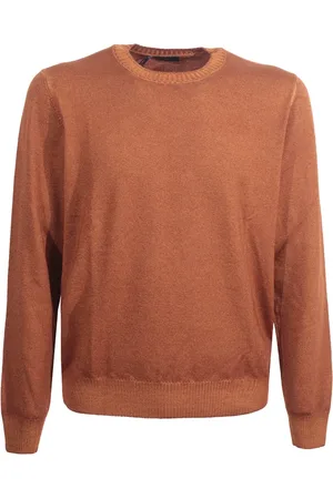 FAY Truien, Heren, Bruin, M, Wol, Bruine leren trui regular fit