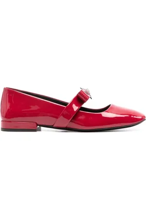 VERSACE Schoenen, Dames, Rood, 41 EU, Leer, Rode Lakleren Instap Schoenen