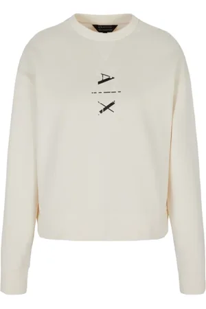 Armani Exchange Sweatshirts & Hoodies, Dames, Wit, S, Katoen, Organische Katoen Crewneck Sweater Logo Print