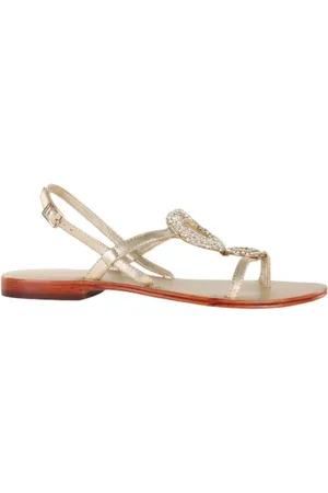 Emanuélle vee Schoenen, Dames, Geel, 36 EU, Leer, Sprankelende Strass Leren Platte Sandalen