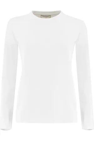 ANTONELLI Tops, Dames, Wit, M, Katoen, Essentiële Katoenen Jersey Crew Neck Shirt