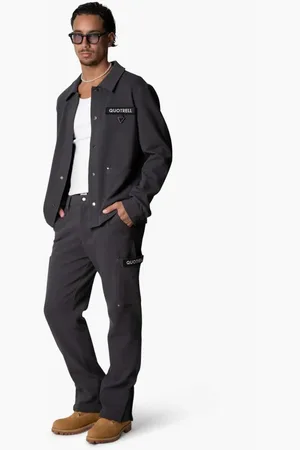 Quotrell Jassen, Heren, Grijs, S, Katoen, Grijze Heren Set Kraagtrui Broek