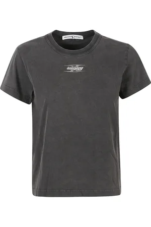 Alexander Wang Tops, Dames, Grijs, XS, Katoen, Logo Shrunken T-Shirt
