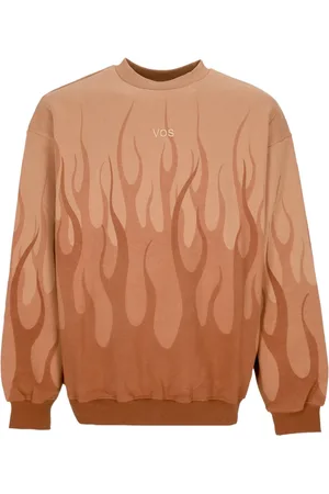 Vision Of Super Sweatshirts & Hoodies, Heren, Oranje, M, Katoen, Vlammen Lichtgewicht Crewneck Sweatshirt Terracotta