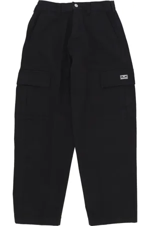 Obey Broeken, Heren, Zwart, W36, Katoen, Zwarte Cargo Broek met Zakken