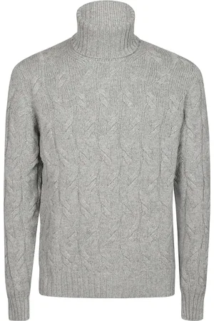 DRUMOHR Truien, Heren, Grijs, L, Gevlochten Turtleneck Sweater