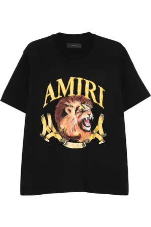 AMIRI Tops, Heren, Zwart, S, Katoen, T-shirt met leeuwenprint en korte mouwen