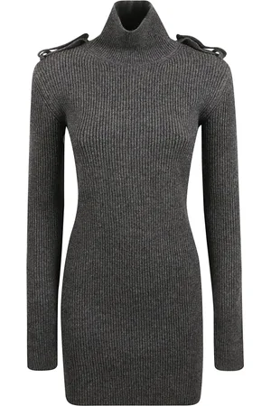 Alexander McQueen Kleedjes, Dames, Grijs, M, Wol, Grijze Rib Mini Jurk