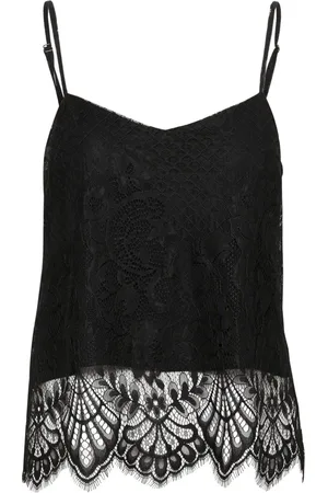 Gestuz Tops, Dames, Zwart, S, Polyester, Zwarte Kant Slip Top Blouse