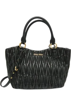 Miu Miu Pre-owned, Dames, Zwart, ONE Size, Leer, Tweedehands leren handtassen