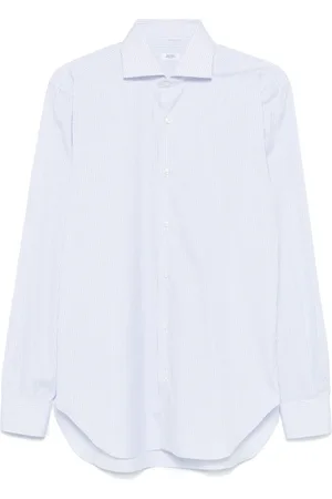 BARBA Overhemden, Heren, Blauw, M, Katoen, Gestreept katoenen overhemd