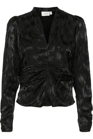 Gestuz Blouses & Shirts, Dames, Zwart, XS, Zwarte blouse met V-hals en lange mouwen