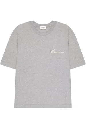 LANEUS Tops, Heren, Grijs, L, Katoen, Casual T-shirt met gewaagde slogan