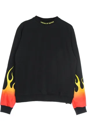 Vision Of Super Sweatshirts & Hoodies, Heren, Zwart, S, Katoen, Rode Crewneck Sweatshirt met Vlammenpatroon