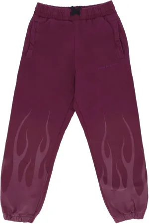 Vision Of Super Broeken, Heren, Bruin, XS, Katoen, Vlammen Fleece Trainingsbroek Druivenwijn