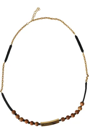 Dolce & Gabbana Accessoires, Heren, Veelkleurig, ONE Size, Zwart Goud Houten Kralen Ketting Hanger