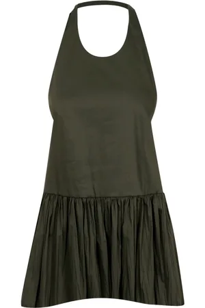 SEMICOUTURE Tops, Dames, Groen, S, Militaire Stijl Poplin Top met Strik