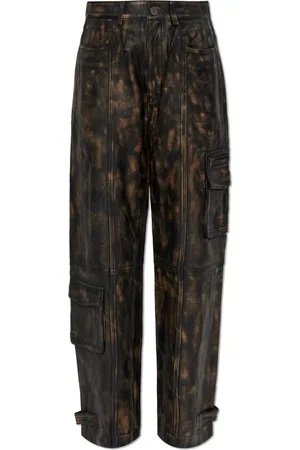 Gestuz Broeken, Dames, Bruin, M, Leer, Leren broek Lineragz