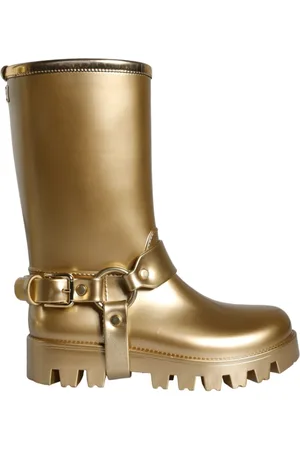 Dolce & Gabbana Schoenen, Dames, Geel, 37 EU, Gouden metallic PVC regenlaarzen