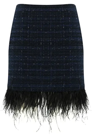 Twin-Set Rokken, Dames, Blauw, S, Katoen, Boucle Rok met Verenzoom