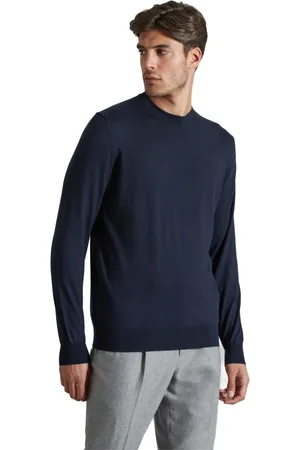 COLOMBO Truien, Heren, Blauw, XS, Kasjmier, Blauwe Kasjmier Zijde Trui