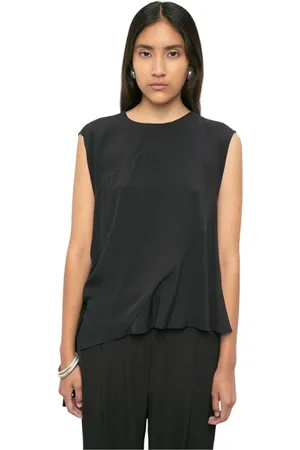 MEIMEIJ Tops, Dames, Zwart, S, Asymmetrische Crepe de Chine Top met Applicaties