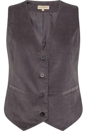 soyaconcept Jassen, Dames, Grijs, S, Katoen, Geribbeld Grijs Gilet met Knoopsluiting