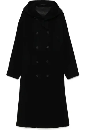 YOHJI YAMAMOTO Mantels, Heren, Zwart, L, Wol, Zwarte Double-Breasted Wollen Jas