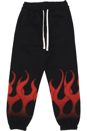 Vision Of Super Broeken, Heren, Veelkleurig, XL, Katoen, Flames Zwart/Rood Lichtgewicht Heren Trainingsbroek