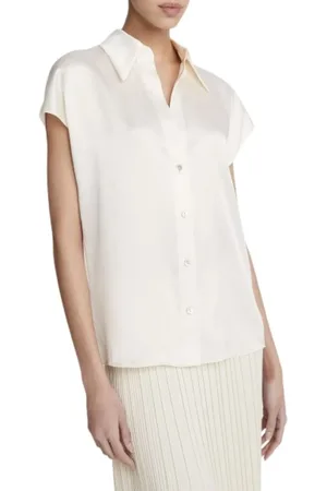 Vince Blouses & Shirts, Dames, , M, Denim, Zijden blouse met kapmouwen en gerimpelde achterkant