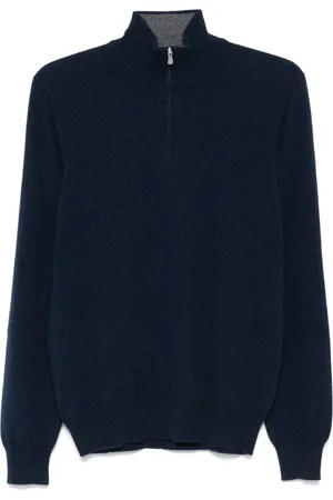 BARBA Truien, Heren, Blauw, M, Luxe Cashmere Half-Zip Gebreide Trui