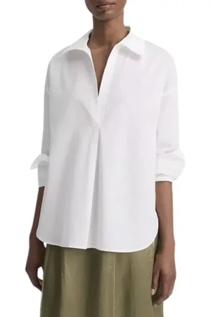 Vince Blouses & Shirts, Dames, Wit, M, Poplin Half Open Blouse
