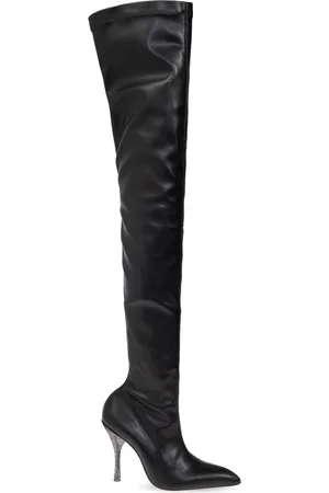 OFF-WHITE Schoenen, Dames, Zwart, 36 EU, Leer, Hoge laarzen Crystal Cuissard