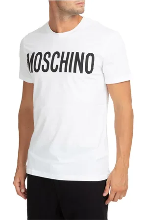 Moschino Tops, Heren, Wit, M, Katoen, Gestreept Logo T-shirt