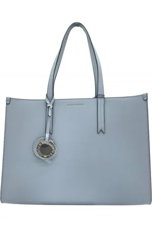 Emporio Armani Tassen, Dames, Grijs, ONE Size, Leer, Leren Schoudertas met Dubbele Handvatten